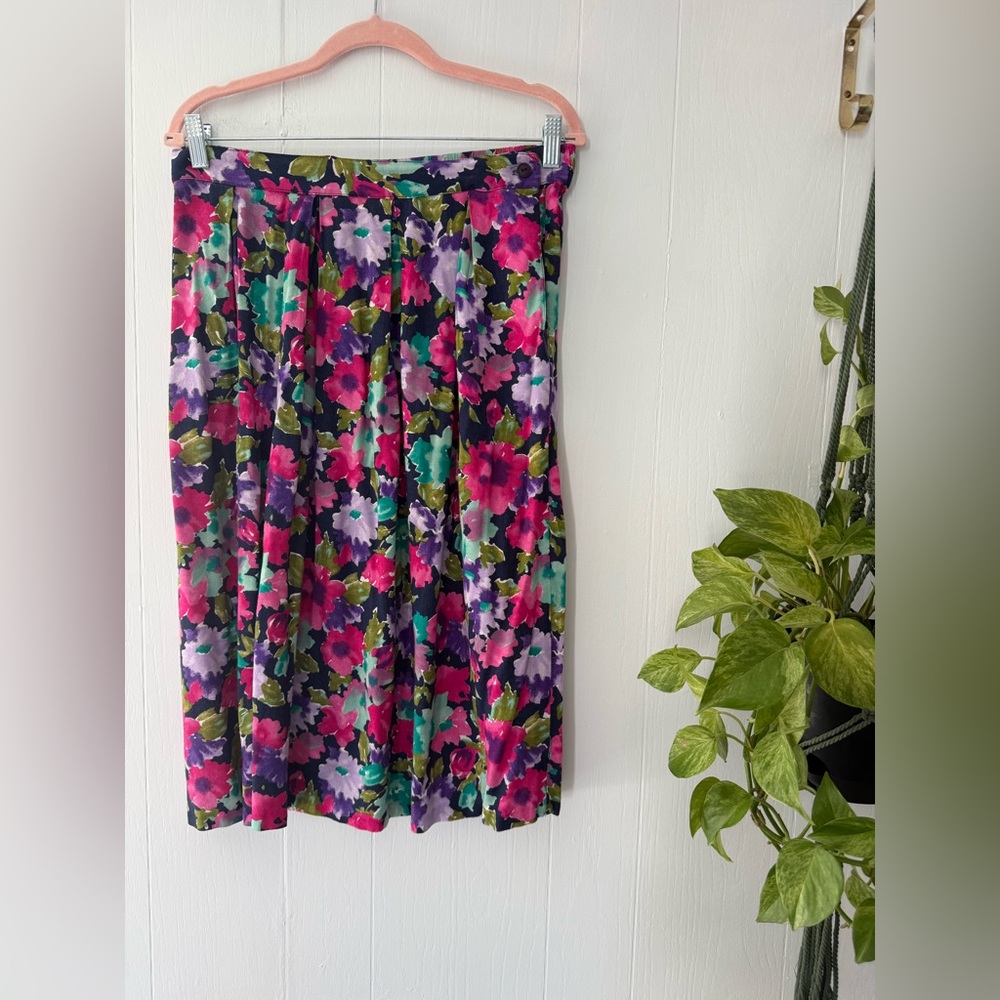 Vintage 90s Kensington Square Spring Floral Pleated Skater Skirt Cottagecore M